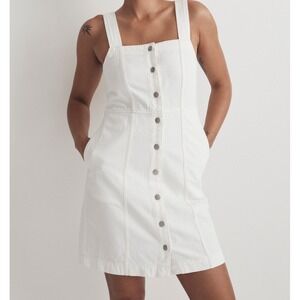 Madewell White Denim‎ Square Neck Button Front Tank Mini Dress Size 12